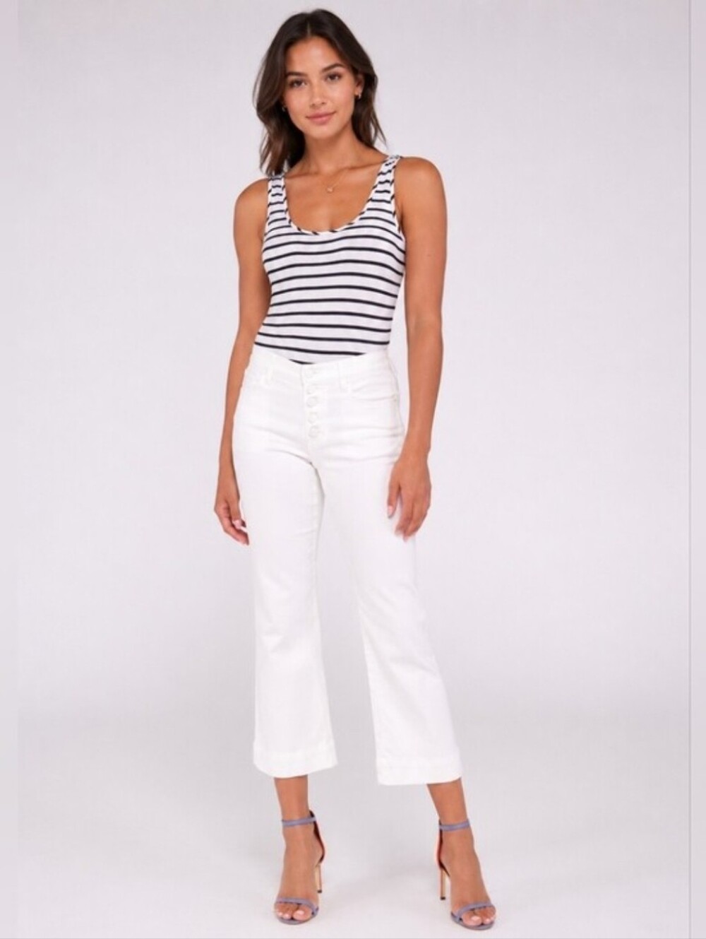 ❤️ NWT! CABI HIGH RISE PALM BEACH CROP JEANS, WHITE, EXPOSED BUTTON FLY, 2 (26)